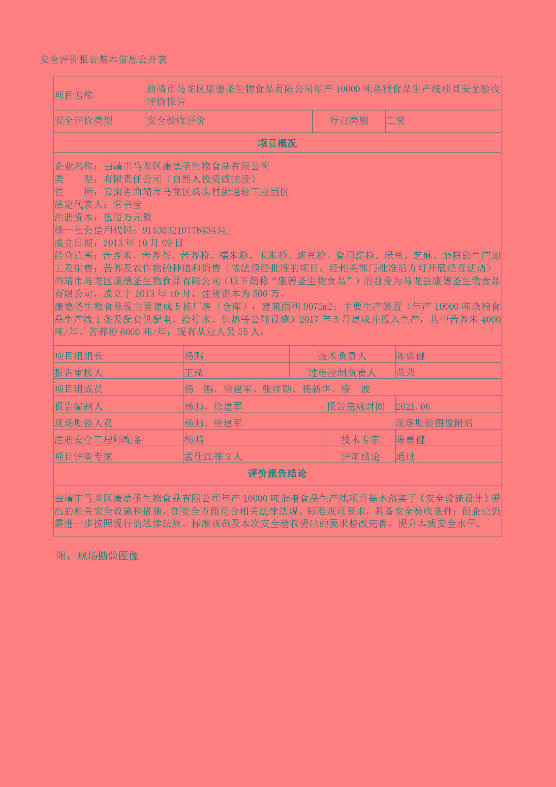 馬龍康德圣安全驗收評價報告基本信息公開表